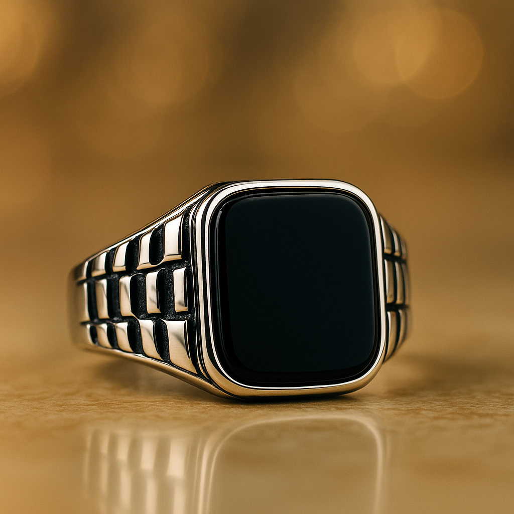 Silver Ring with Black Stone –  Bold Onyx Signet Ring Kstylez