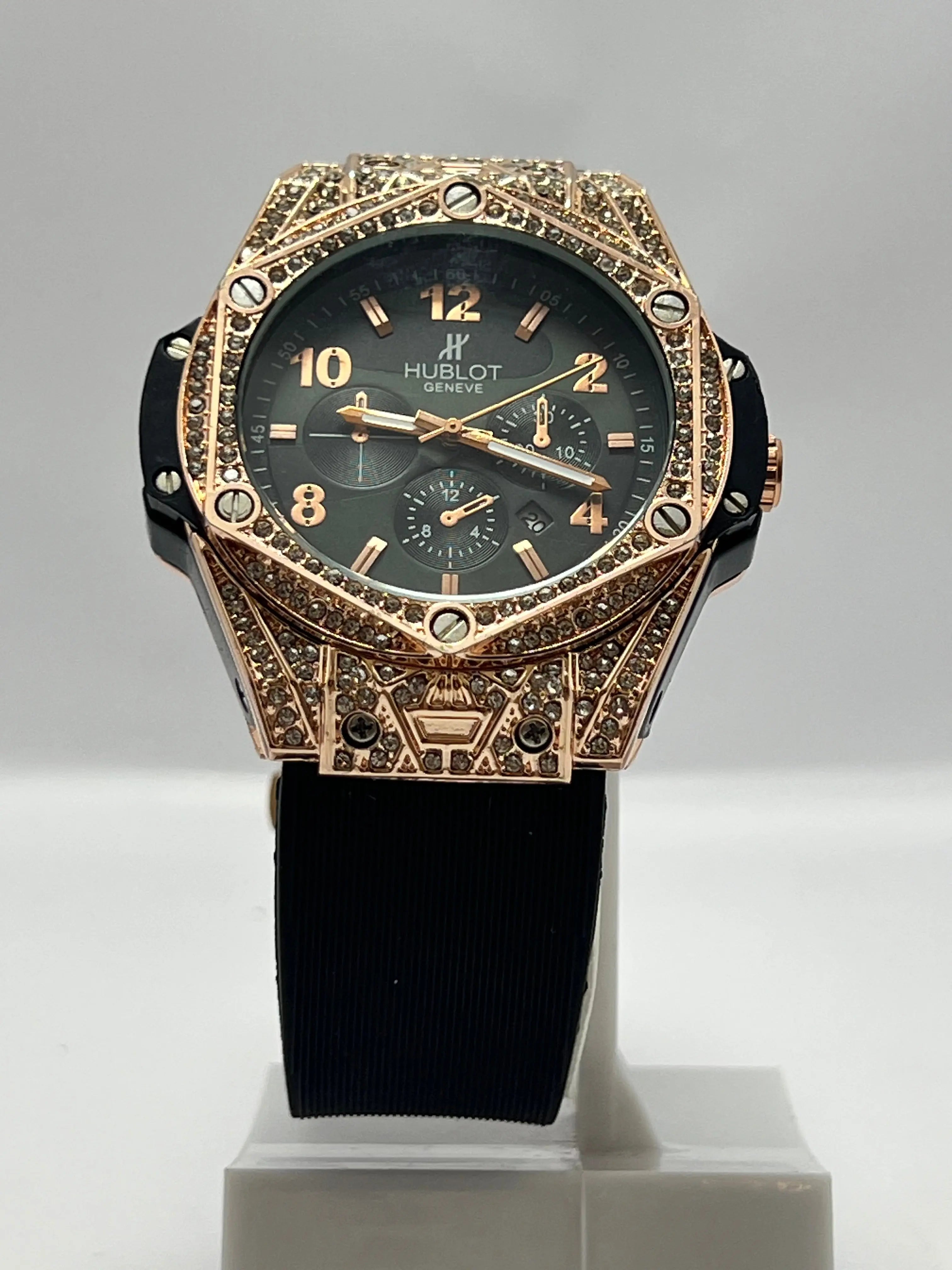 Luxury Hublot Genève Diamond Chronograph Watch – Rose Gold Edition Kstylez