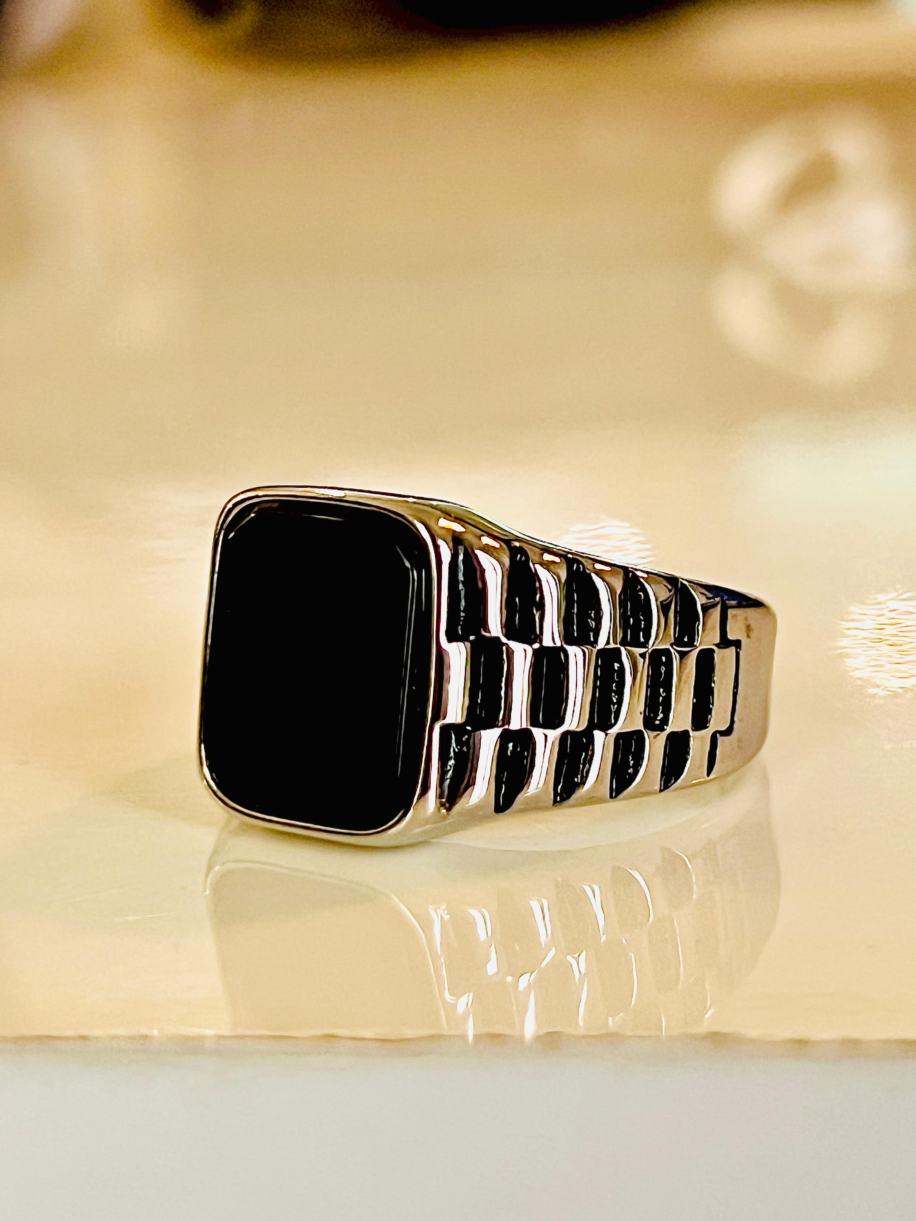 Silver Ring with Black Stone –  Bold Onyx Signet Ring Kstylez