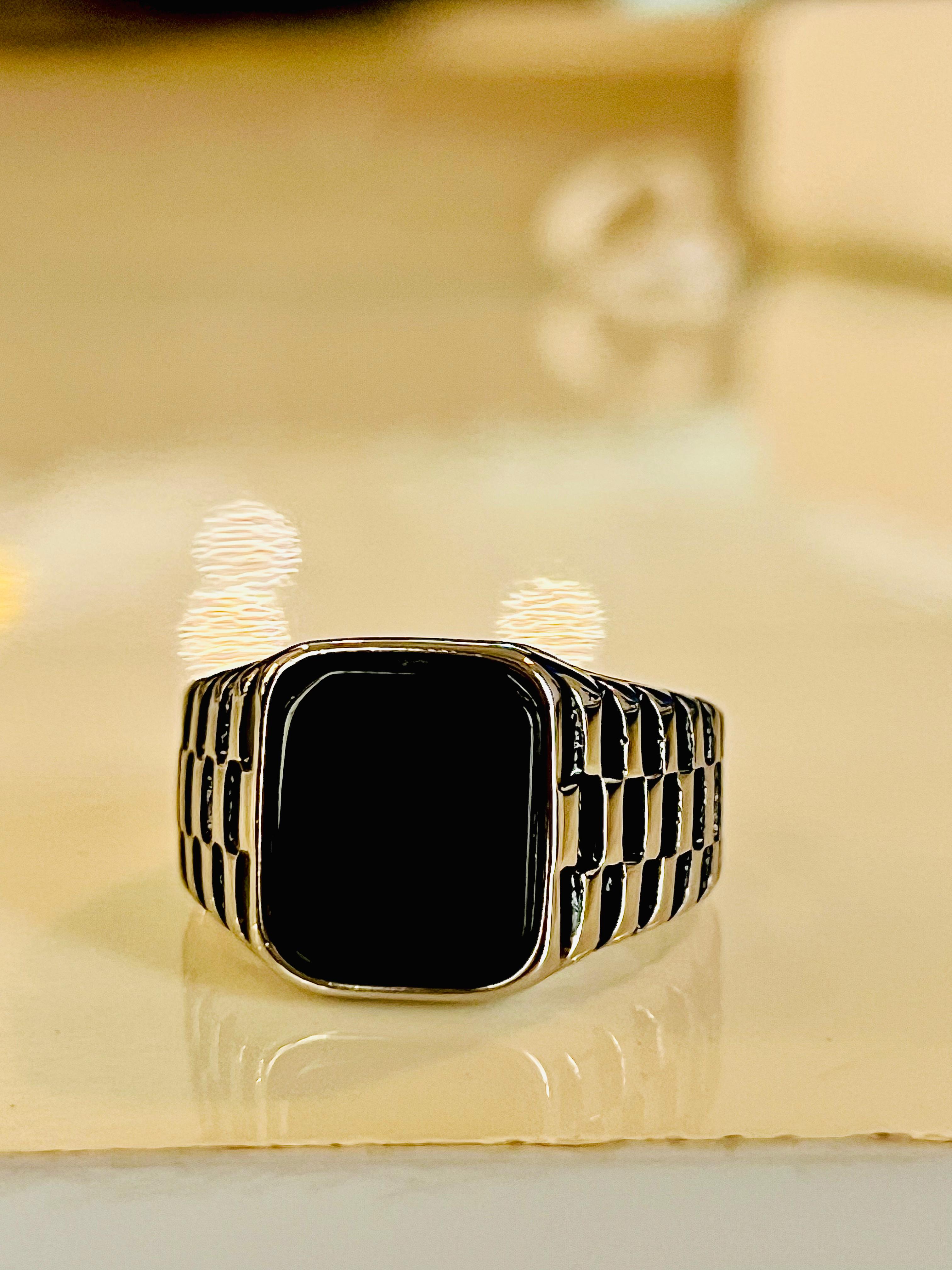 Silver Ring with Black Stone –  Bold Onyx Signet Ring Kstylez